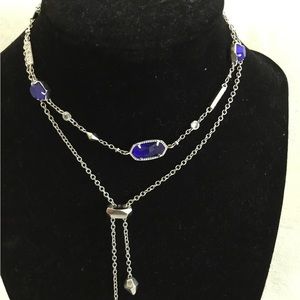 Kendra Scott silver necklace, royal blue stones, 28-inches, adjustable length